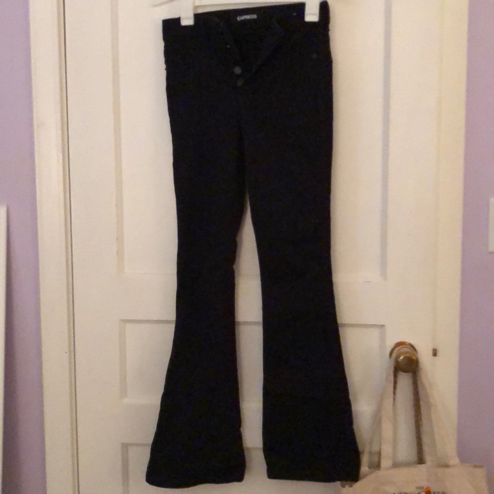 high-waisted black boot-cut jeans